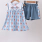Blue strawberry bow ruffle shorts set