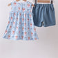 Blue strawberry bow ruffle shorts set