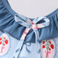 Blue strawberry bow ruffle 2pc swimsuit
