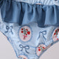 Blue strawberry bow ruffle 2pc swimsuit