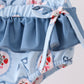 Blue strawberry bow ruffle 2pc swimsuit