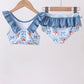 Blue strawberry bow ruffle 2pc swimsuit