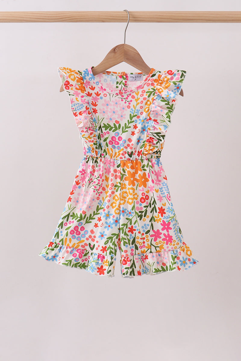 Summer floral print ruffle jumpsuit
