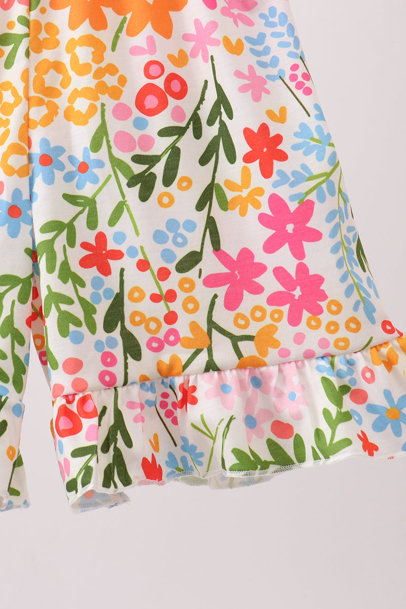 Summer floral print ruffle jumpsuit