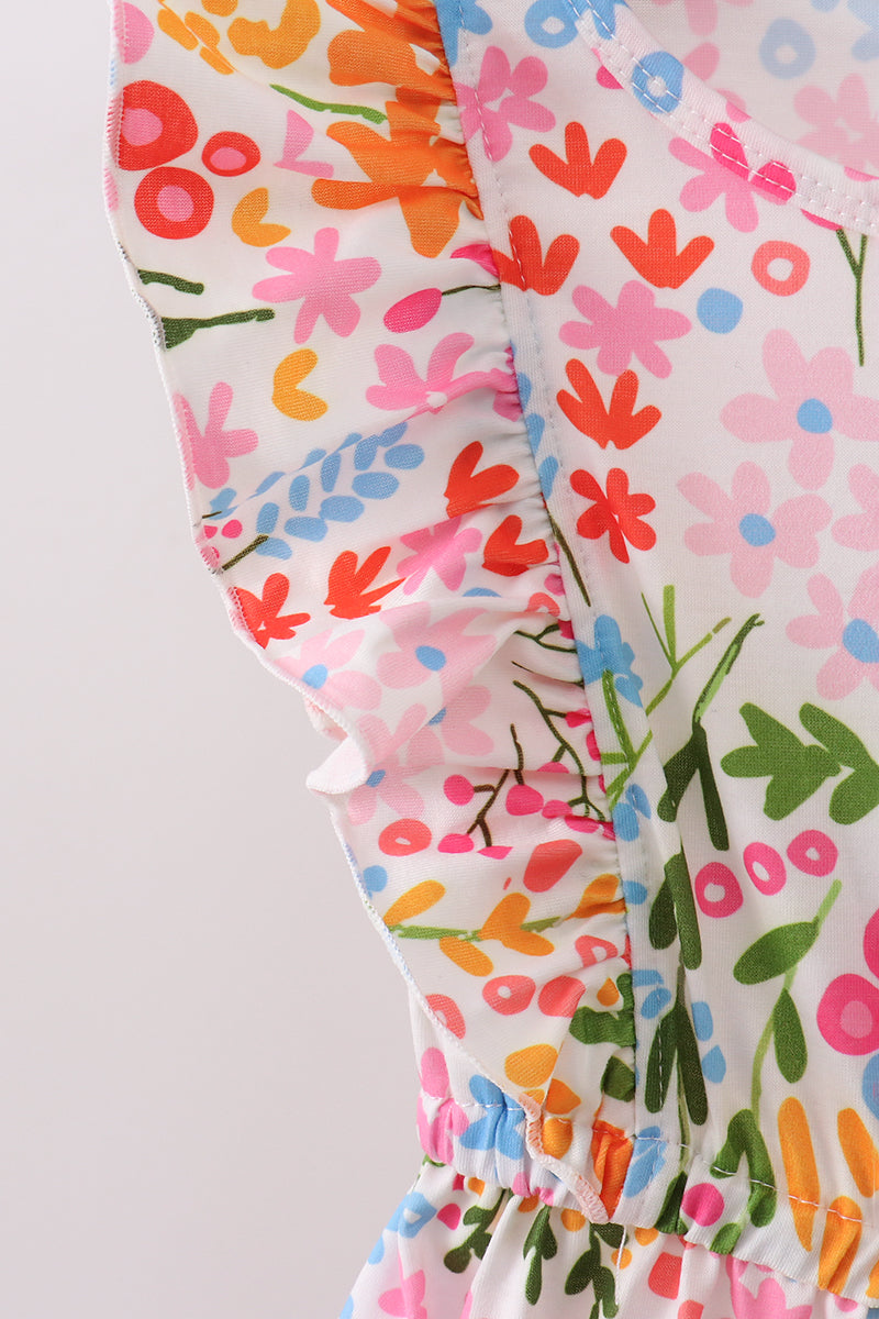 Summer floral print ruffle jumpsuit