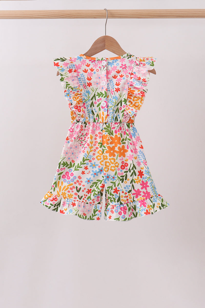 Summer floral print ruffle jumpsuit