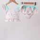 Green castle cream ruffle 2pc swimsuit