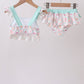 Green castle cream ruffle 2pc swimsuit