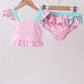 Pink sailboat print ruffle 2pc swimsuit