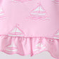 Pink sailboat print ruffle 2pc swimsuit