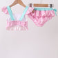 Pink sailboat print ruffle 2pc swimsuit