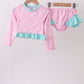 Pink sailboat print ruffle rashguard set