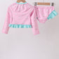 Pink sailboat print ruffle rashguard set