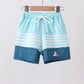 Blue stripe sailboat embroidery swim trunks