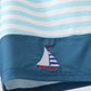 Blue stripe sailboat embroidery swim trunks