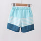 Blue stripe sailboat embroidery swim trunks