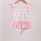 Pink bow castle ruffle one-piece swimsuit