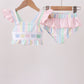 Rainbow stripe butterfly smocked ruffle 2pc swimsuit