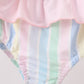 Rainbow stripe butterfly smocked ruffle 2pc swimsuit