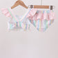Rainbow stripe butterfly smocked ruffle 2pc swimsuit