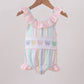 Rainbow stripe butterfly smocked ruffle one-piece swimsuit