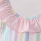 Rainbow stripe butterfly smocked ruffle one-piece swimsuit
