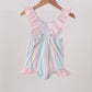 Rainbow stripe butterfly smocked ruffle one-piece swimsuit