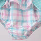 Green plaid horse applique 2pc swimsuit