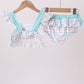 Green plaid horse applique 2pc swimsuit