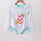 Green plaid horse applique rashguard