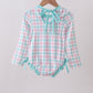 Green plaid horse applique rashguard
