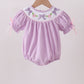Lavender Smocked Embroidered Bow Jacquard Bubble