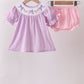 Lavender Smocked Embroidered Bow Jacquard Bloomer Set
