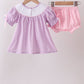 Lavender Smocked Embroidered Bow Jacquard Bloomer Set