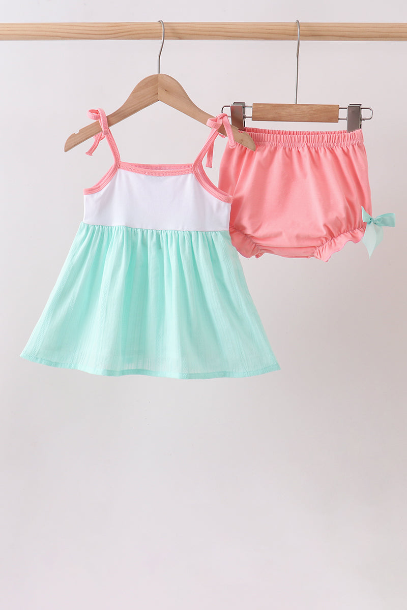 Green Marine Embroidered Jacquard Bloomer Set
