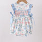 Blue Floral Smocked Ruffle Bubble