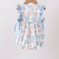 Blue Floral Smocked Ruffle Bubble
