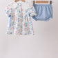 Blue Floral Smocked Ruffle Bloomer Set