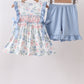 Blue Floral Smocked Ruffle Set