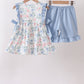 Blue Floral Smocked Ruffle Set
