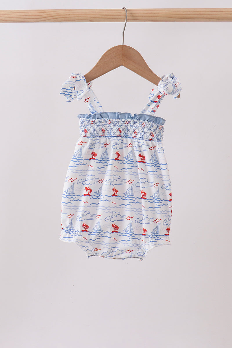 Blue Sailboat Smocked Bubble