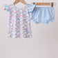 Blue Floral Bow Bloomer Set
