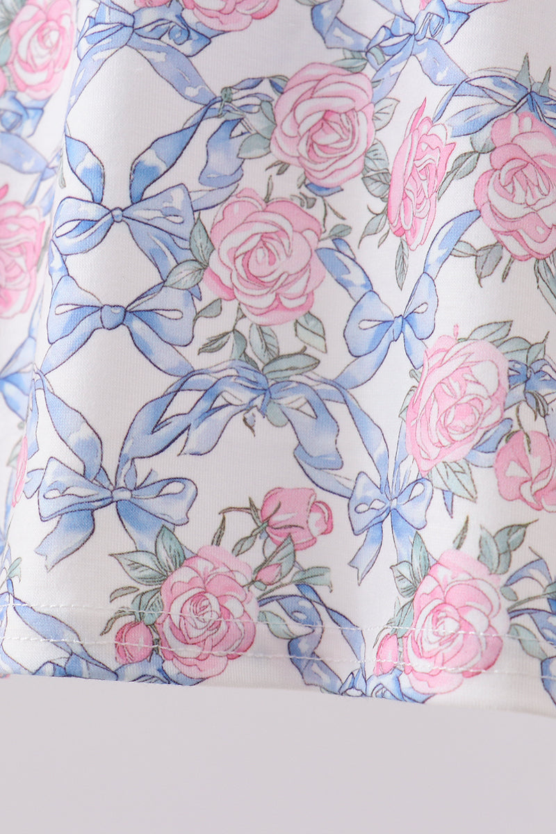Blue Floral Bow Bloomer Set