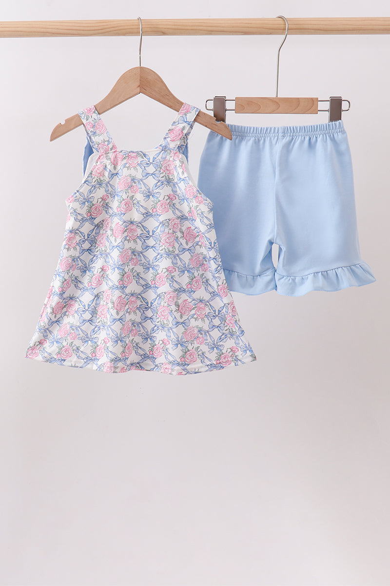 Blue Floral Bow Set