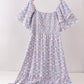 Blue Floral Smocked Women Dress