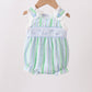 Green Stripe Smocked Bow Seersucker Bubble