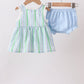 Green Stripe Smocked Bow Seersucker Bloomer Set