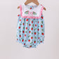 Blue Strawberry Embroidered Ruffle Bow Bubble