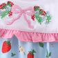 Blue Strawberry Embroidered Ruffle Bow Bubble
