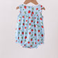Blue Strawberry Embroidered Ruffle Bow Bubble